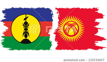 Kyrgyzstan and New Caledonia grunge flags connection vector Kyrgyzstan and New Caledonia grunge flags connection vector 129158857