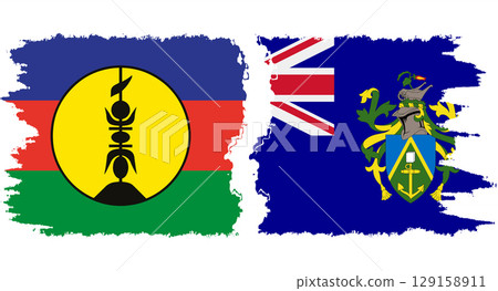 Pitcairn Islands and New Caledonia grunge flags connection vector 129158911