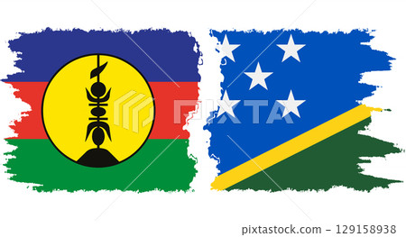 Solomon Islands and New Caledonia grunge flags connection vector Solomon Islands and New Caledonia grunge flags connection vector 129158938