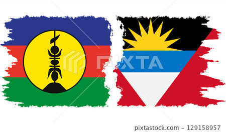 Antigua and Barbuda and New Caledonia grunge flags connection vector 129158957