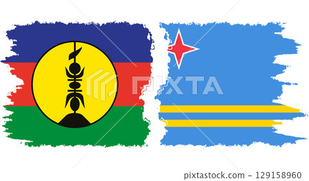 Aruba and New Caledonia grunge flags connection vector 129158960