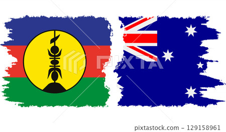 Australia and New Caledonia grunge flags connection vector 129158961