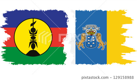 Canary Islands and New Caledonia grunge flags connection vector Canary Islands and New Caledonia grunge flags connection vector 129158988