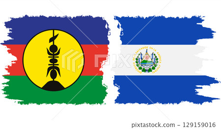El Salvador and New Caledonia grunge flags connection vector 129159016
