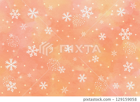 雪花背景插圖，冬天，水彩，橘色 129159058