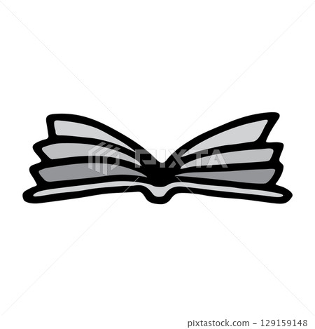 Doodle open book icon hand drawn with black line in freehand style, colored grey Doodle open book icon hand drawn with black line in freehand style, colored grey 129159148
