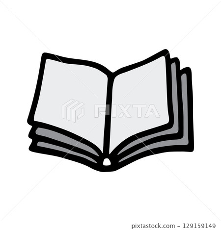 Doodle open book icon hand drawn with black line in freehand style, colored grey 129159149