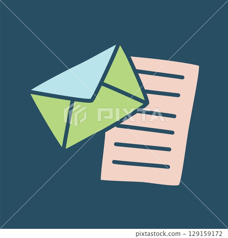 Doodle Open envelope with letter icon or logo, hand drawn on dark background 129159172