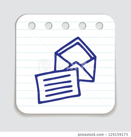 Doodle Open envelope with letter icon hand drawn with blue pen on a notepaper 129159173