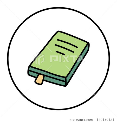 Doodle book with bookmark icon hand drawn with thin line in minimalistic style and colored 129159181
