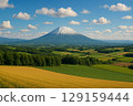 Snow-capped Mt. Yotei and wheat fields 129159444