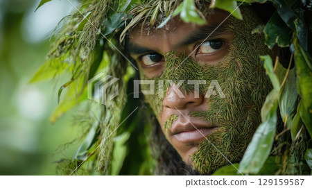 Tribal face ornament portrait in harmony with nature 129159587