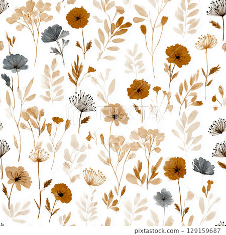 Boho Wildflowers Seamless Floral Pattern in Earthy Tones 129159687