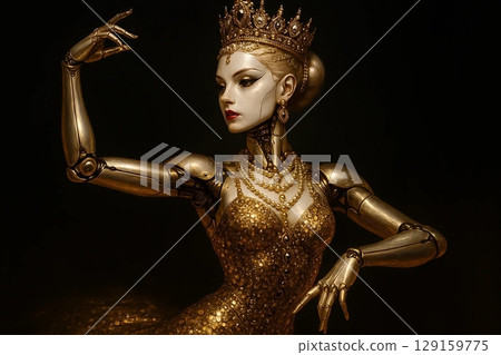Golden Robot Queen Posing Elegantly 129159775