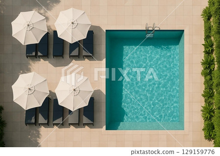 Aerial View of Swimming Pool with Clear Blue Water 129159776