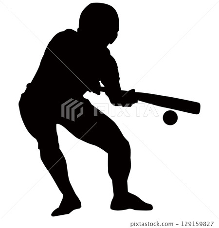 Silhouette illustration of a baseball batter bunting - vector 129159827
