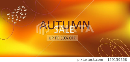 Autumn horizontal background with abstract autumn leaves. Bright autumn gradient. Minimalism design template for sales, horizontal poster, header, fashion advertising, decor Autumn horizontal background with abstract autumn leaves. Bright autumn gradient. Minimalism design template for sales, horizontal poster, header, fashion advertising, decor 129159868