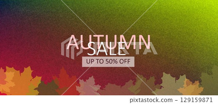 Autumn season horizontal background with abstract fall leaves. Autumn minimalist style design template for sales, horizontal poster, header, fashion advertising, decor 129159871