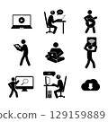 Set of stick figures internet technologies, flat vector illustration. 129159889