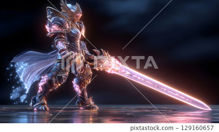fantasy warrior character with shining armor and glowing sword. Perfect for games, novels, NFTs, and creative digital art. fantasy warrior character with shining armor and glowing sword. Perfect for games, novels, NFTs, and creative digital art. 129160657
