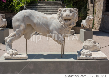 Lion sculpture. Greek elements of architectural decorations of buildings, columns 129161331