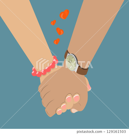 3D Isometric Flat Vector Illustration of Romantic Beautiful Couples Cuddle, Love And Togetherness Through Holding Hands 129161503