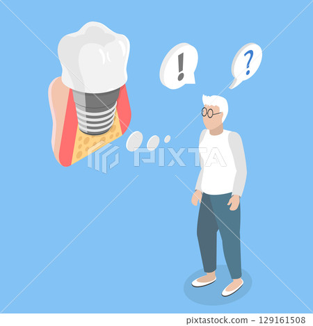 3D Isometric Flat Vector Illustration of Dentistry and Healthcare, Oral Health Improvement For Elderly People With Dental Implants From Dentist Or Orthodontist 129161508