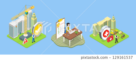 3D Isometric Flat Vector Illustration of Safety and Health at Work, Productive Working Environment 129161537