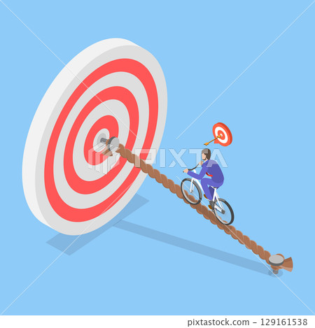 3D Isometric Flat Vector Illustration of Personal Growth, Achieving Business Success Through Goal-Setting And Action To Reach Targets 129161538