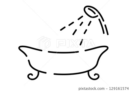 Cute hand-drawn bathtub and shower 129161574
