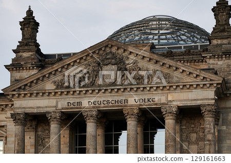 Main Entry of Reichstag in Germany with label dem deutschen volk 129161663
