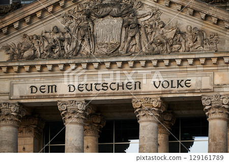 Main Entry of Reichstag in Germany with label dem deutschen volk 129161789
