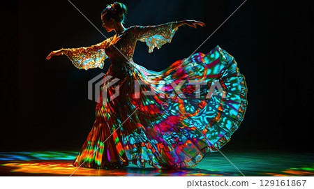 一位身穿反光佛朗明哥舞裙的女子 129161867
