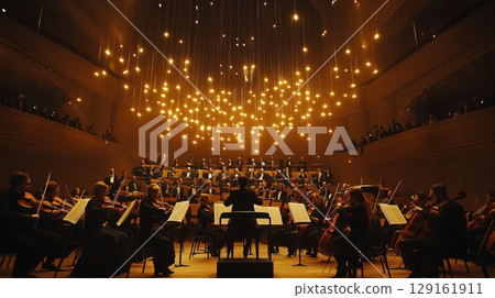 An orchestra concert enveloped in magnificent lighting 129161911