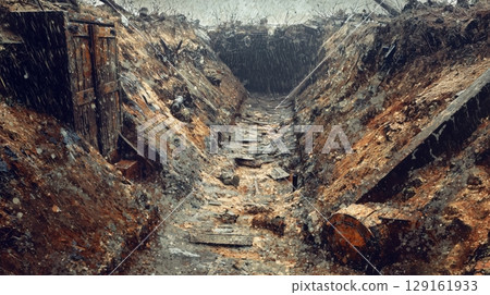 Inside the historic trenches, drenched in rain 129161933