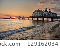 historic Pier of Sellin in sunrise mood at baltic sea 129162034