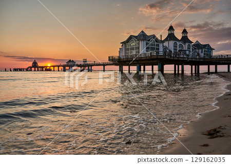 historic Pier of Sellin in sunrise mood at baltic sea historic Pier of Sellin in sunrise mood at baltic sea 129162035