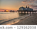 historic Pier of Sellin in sunrise mood at baltic sea 129162038