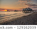 historic Pier of Sellin in sunrise mood at baltic sea 129162039