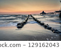 pier of Heringsdorf on German isle of Usedom in sunrise light 129162043