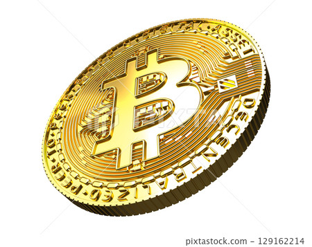 3D illustration of shiny golden bitcoin 129162214