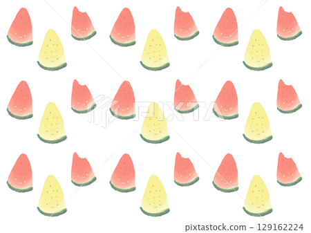 Cute illustration of cut watermelon with face background 129162224