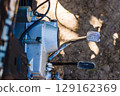 Close-up view of the motorcycle engine and its parts 129162369