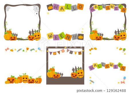 萬聖節兒童與嬰兒社群媒體框架-向量插圖集 B 萬聖節兒童與嬰兒社群媒體框架-向量插圖集 B 129162488