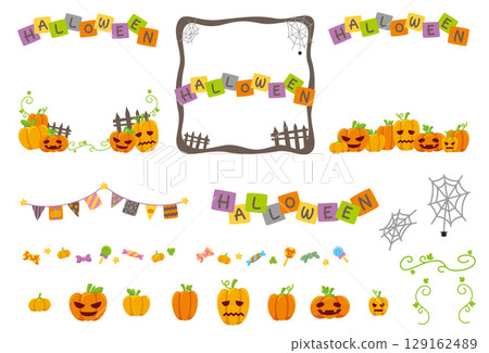 萬聖節社交媒體框架和兒童和嬰兒圖標，向量插圖集 C 129162489