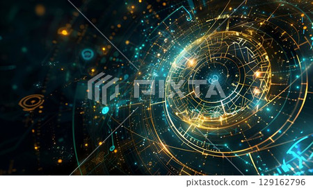 A computergenerated image depicting a glowing circle in a dark space A computergenerated image depicting a glowing circle in a dark space 129162796