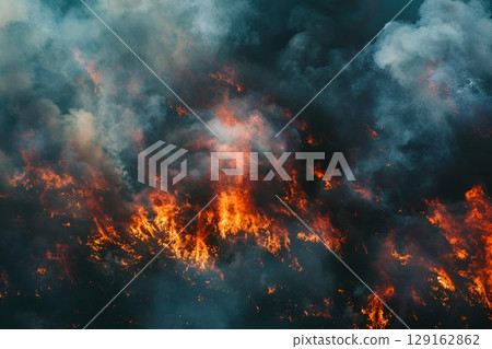 Forest fire emits smoke, pollution clouds rise over ecoregion 129162862