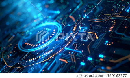 Computer motherboard with a luminous circular element 129162877