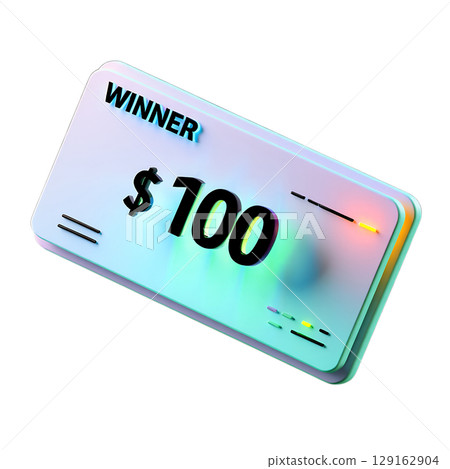 Lottery ticket revealing $100 win, 3d realistic prize celebration concept 129162904