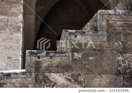 Stairway step. Old stony steps. Historic stone staircases 129163096
